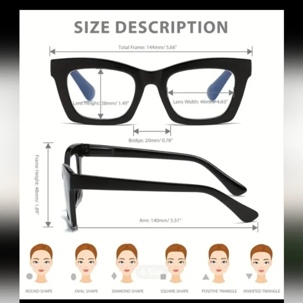 +2.00 Square Reading glasses Oprah style Blue light blocking readers